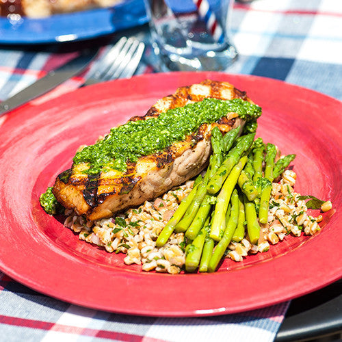 Grilled Salmon with Arugula Pesto